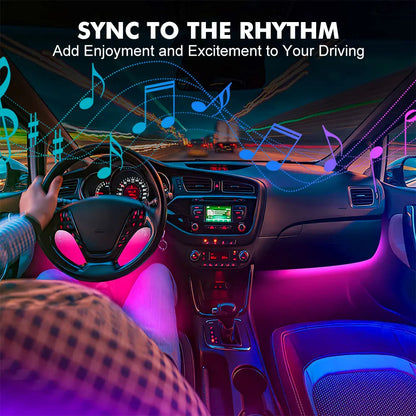 48 72 LED RGB Car Foot Light & Underglow Neon Lamp, Music Sync Interior Ambient Light with Remote Control, USB & 12V Dual Power Plug, Multi-Colour Atmosphere Decorative Lighting for Universal Auto Interior Exterior Decoration