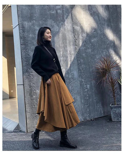 Women Black Skirts Japanese Gothic Irregular High Waist Pleated Skirt Pants for Women Vintage Cargo Skirts Female Clothes Ladies