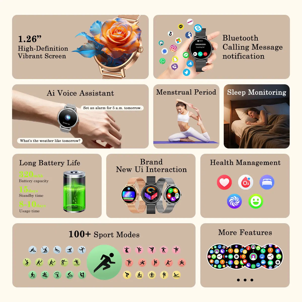 Blackview X30 Smartwatch, 1.26" TFT screen,320mAh,Bluetooth Phone Calling,Sleep Monitoring,Sport watch,Women's Watches,Fashion