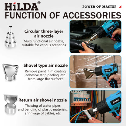 HILDA Cordless Handheld Hot Air Gun With Nozzle For Shrink Wrap PVC Welding Paint Removing DIY Craft Repair For Makita Battery