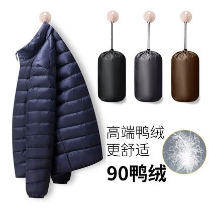 Men's Stand-Collar Hooded Lightweight Down Jacket for Winter - 90% Duck Down, Sporty, Warm & Versatile (Couple Style Available)