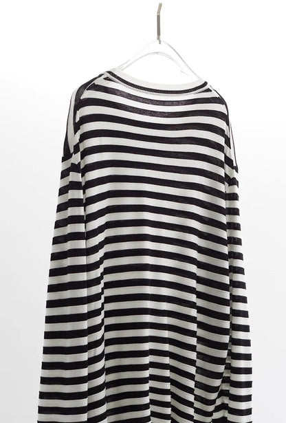 Classic Striped Long Sleeve T-Shirt Casual Versatile Knitted Pullover Top for Women 2026 Spring New Style