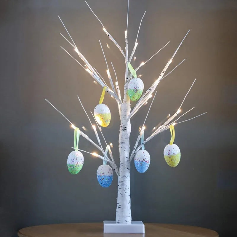 60cm Easter Brich Tree Lamp 40LED Easter Eggs Ornaments Hanging Easter Decorations for Home Spring Festival Party Table Decor