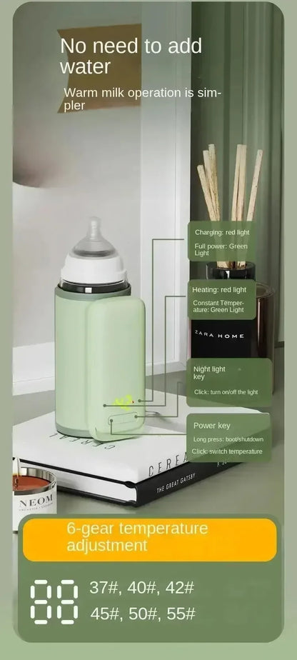 Rechargeable Baby Bottle Warmer 6Levels Temperature Adjustment with Temperature Display Warmer Sleeve Feeding Accessories