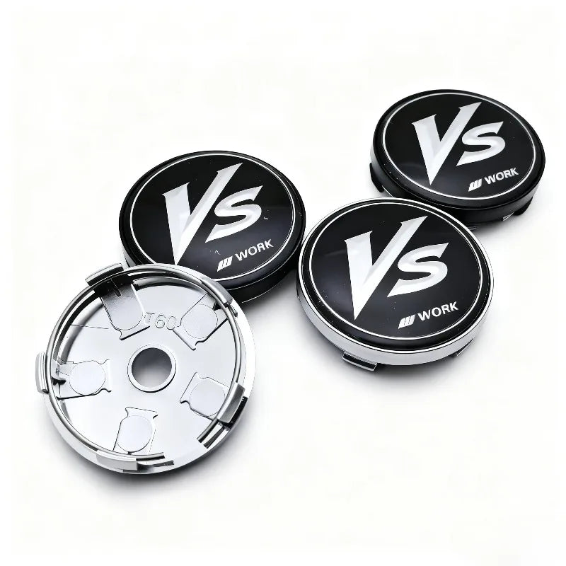4pcs JDM VS W Work Logo Emblem Badge Car Wheel Center Caps 60MM Clips 56MM Rim Hubcaps Dust Cover Wheels Hub Cap Car Accessories