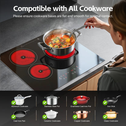 2-Zone Ceramic Hob, 3000W with Child Lock, 9 Heat Levels, 1-99min Timer, Black (CE Certified)