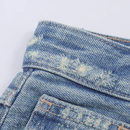 Female Vintage Leather Pocket Jeans Women Blue Zipper Straight Loose Trousers Lady New Fashion Daily Casual Spring Pants 2026