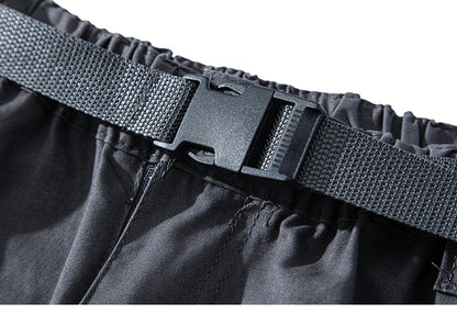 Mens Cargo Shorts 100% Cotton Casual Running Shorts Elastic Waist Hiking Outdoor with a Belt