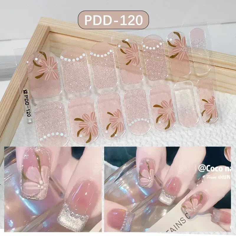 1PC Gel Nail Sticker Patch Slider Flower Gradient Color Back Glue Full Cover Waterproof Gel Nail Sticker UV Lamp Curing Manicur