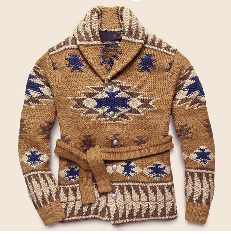 Europe and The United States Men Heavy Jacquard Fashion Sweater Autumn and Winter Retro Casual Thick Cardigan Knit Sweater Coat