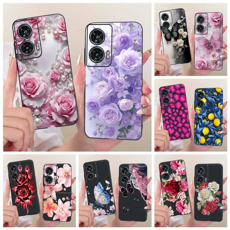 Case For Motorola Edge 50 Fusion Cover XT2429-1 Popular Flower Soft Black Silicone Phone Cases For Motorola G96 5G MotoG96 Funda