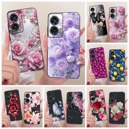 Case For Motorola Edge 50 Fusion Cover XT2429-1 Popular Flower Soft Black Silicone Phone Cases For Motorola G96 5G MotoG96 Funda