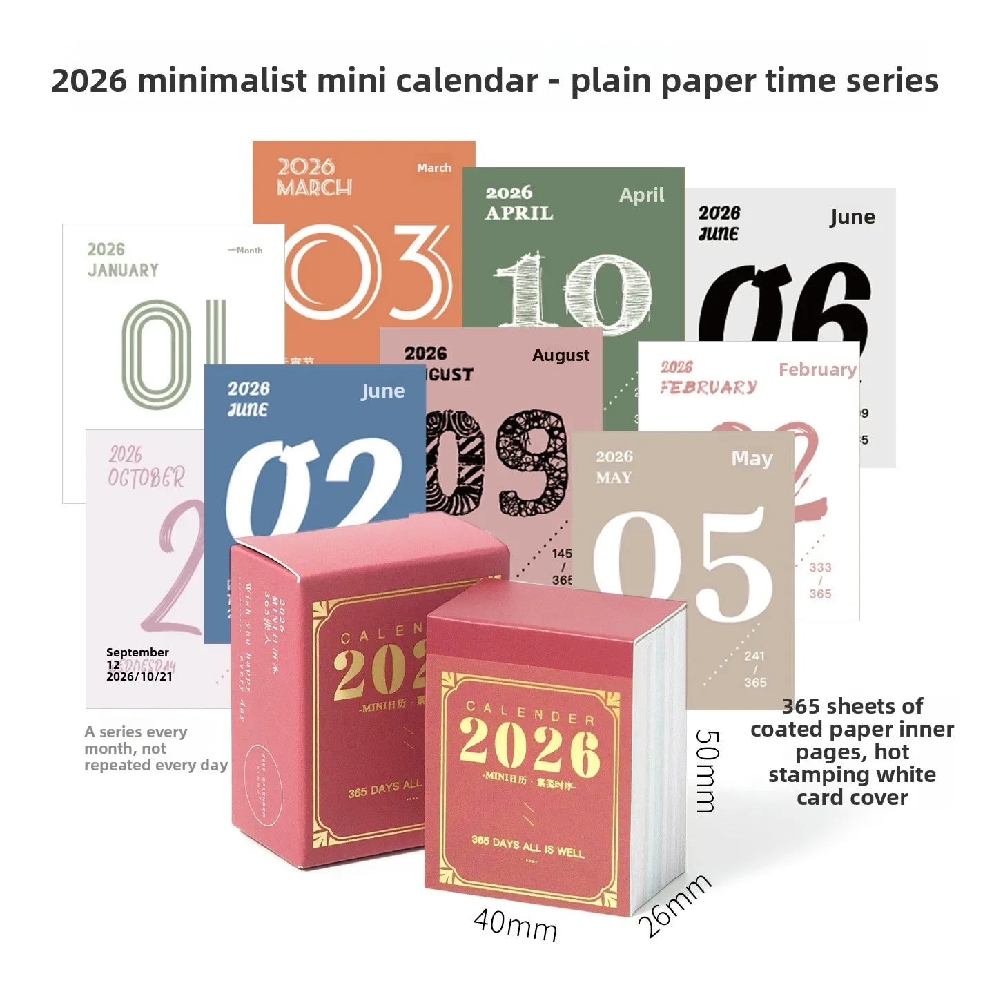 2026 Calendar Thin Waterproof Paper Desk Home Mark Memo Journal Note Keeper Daily Organizer Planner Stationery Advent Calendar