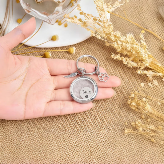 Personalized Pet Memorial Key Ring Collar Dog Cat Fur Hair Keepsake Holder Loss Remembrance Gifts for Women Men