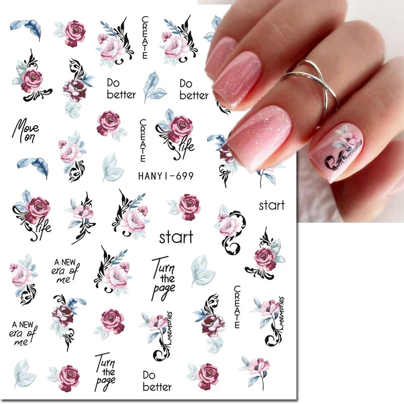 3d Nail Art Decals Elegant White RoyalBlue Roses Flowers Adhesive Sliders Nail Stickers Decoration For Nail Manicure