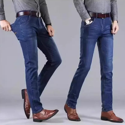 2025 New Business Men's Jeans Casual Straight Stretch Fashion Classic Blue Black Work Denim Pant Trousers Male Clothing