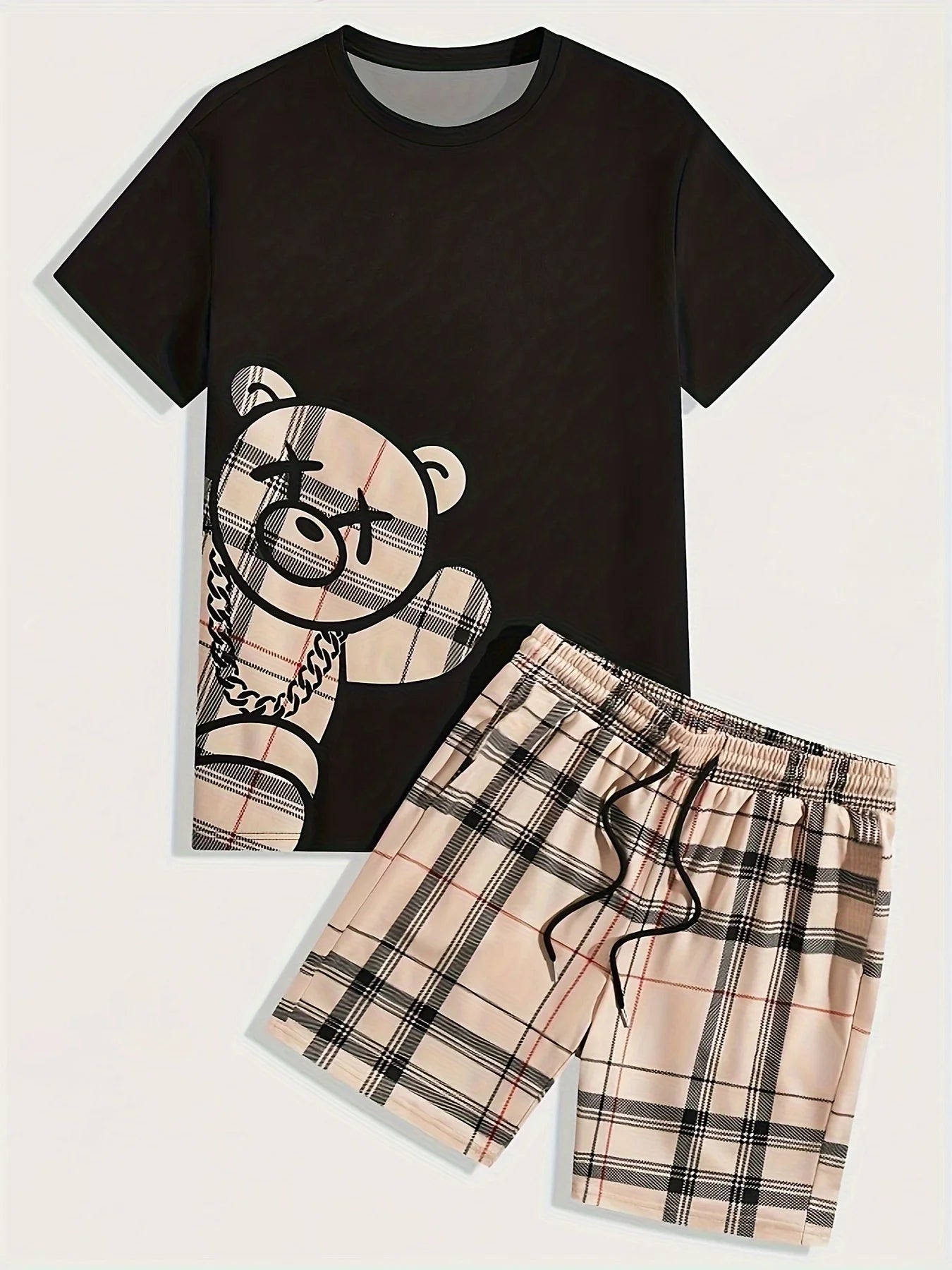 2026 Summer Casual Short-Sleeve Fashionable Breathable Sports Set Loose-Fit Quick-Dry Men's Short-Sleeve Hip-Hop Bear Print Set