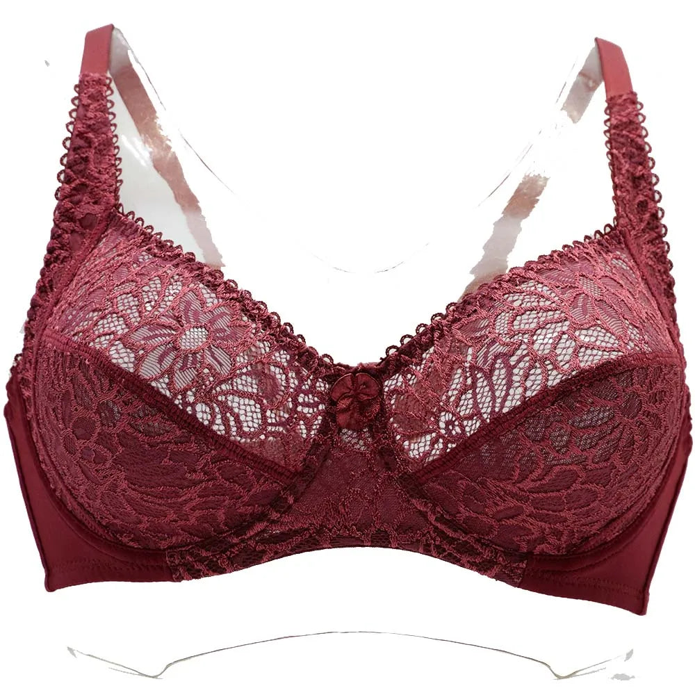 Plus Size Bras For Womens Lace Sexy Bra Perspective Underwire Female Lingerie BH Tops C D DD E F Cup