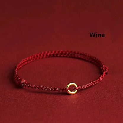 Hand Braided Red Rope Bracelet Copper Lucky Bead Hand Rope Couple Bracelet Simple Buckle Ethnic Original Female Accessory