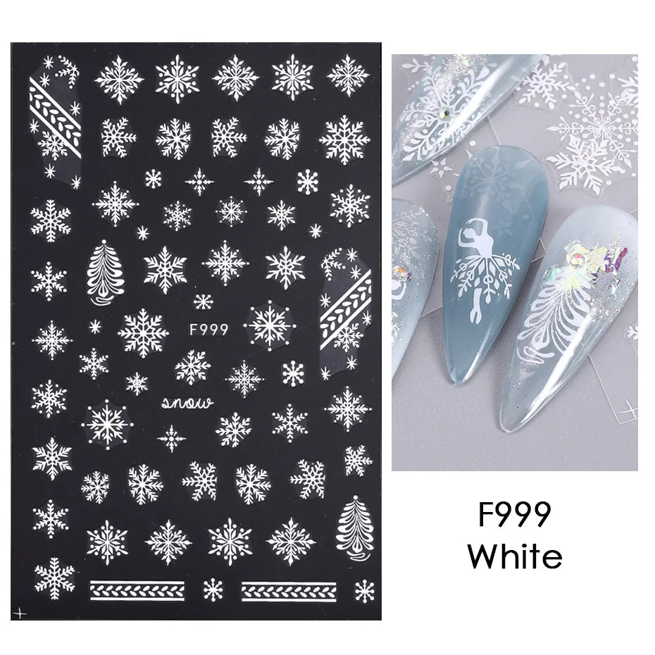 1PCS New Christmas Decorations 2023 New Year Nail Stickers Press on Nails Laser Snowflake Christmas Tree 3D Nail Decal