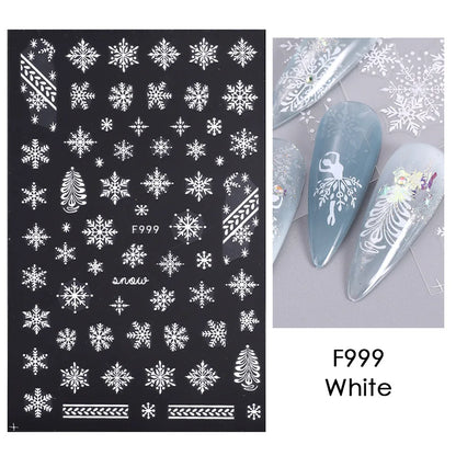 1PCS New Christmas Decorations 2023 New Year Nail Stickers Press on Nails Laser Snowflake Christmas Tree 3D Nail Decal