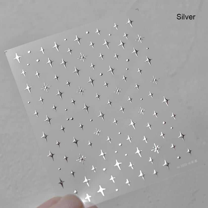 1 piece  5D silver nail stickers metal mini star nail art stickers high quality exquisite decals self-adhesive nail art stickers