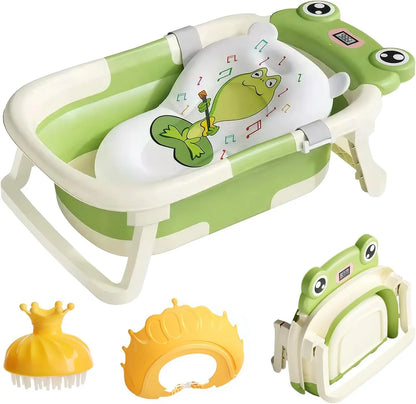 Eco-friendly Baby Bath with Temperature Indicator,Foldable Baby Bathtub for Newborn Baby Bath Tub,Infant Bath Tub with bath mat