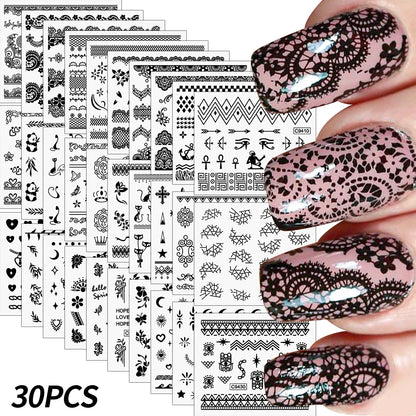 30 Sheets Christmas Nail Art Stickers Self Adhesive 3D White Snowflake Nail Decals Xmas Nail Supplies Christmas Manicure Sliders