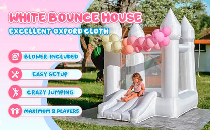 9x9x7ft Toddlers Party Inflatable White Bounce House With Slide And Ball Pit Customization Oxford Bouncy Castle Include Blower