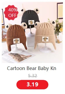 Cartoon Baby Plush Hat Winter Warm Infant Beanie Cap with Ears Autumn Cute Solid Color Kids Boy Girl Earflap Hats Bonnet Gorras