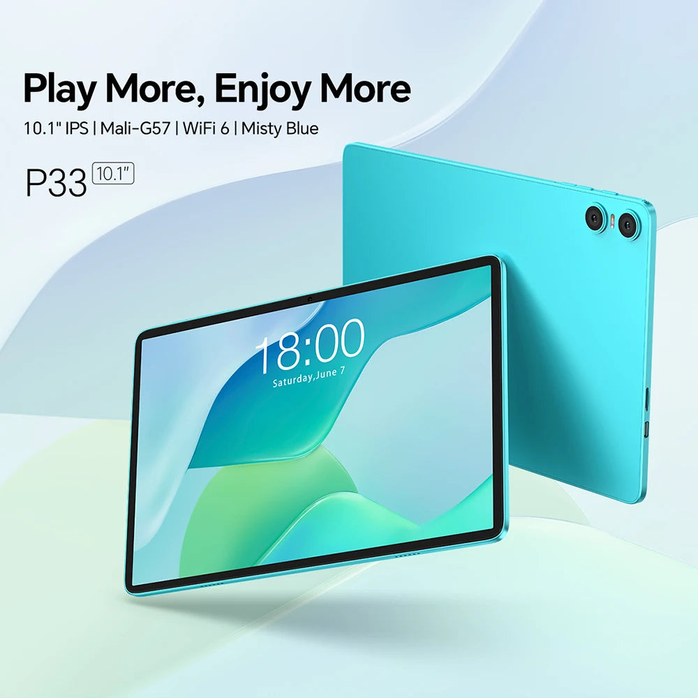 Teclast P33 10.1 Inch Tablet, Android 15, Max 9Gb Ram 64Gb Rom, Wifi 6, 6000Mah Type-C, Dual Camera, Metal Body, Allwinner A333