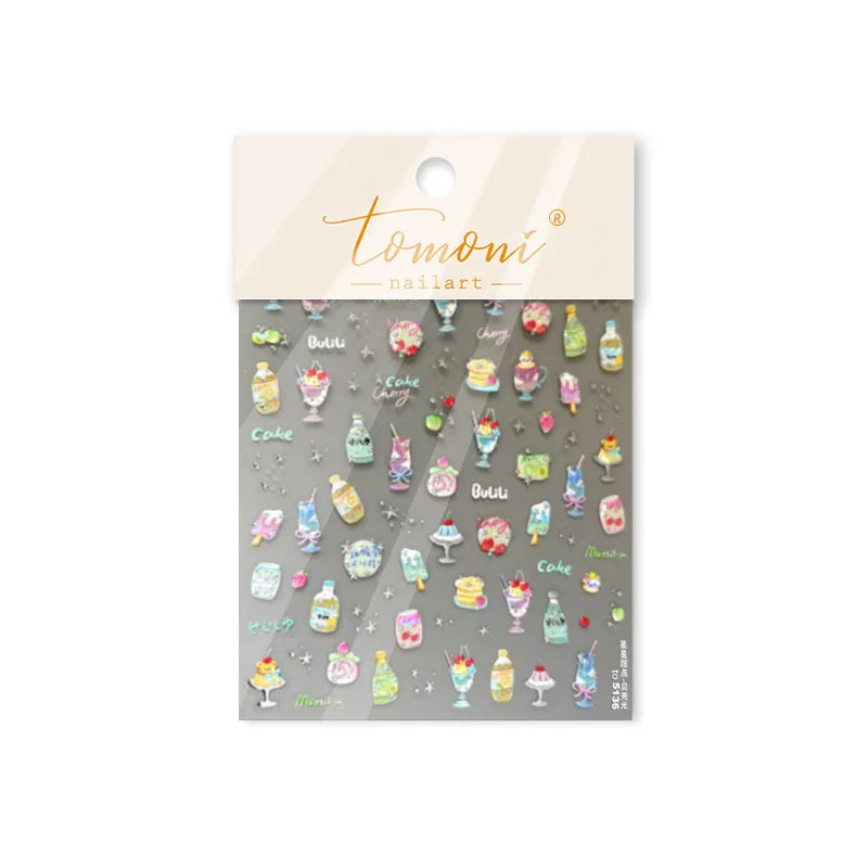 Shiny Blowing Bubble Nail Decorations Stickers 5D Shell Light Love Cat Bubble Transfer Slider Sticker DIY Summer Manicure Decals