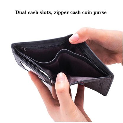 Men Wallet Genuine Leather Wallets for Men Zipper Purse Vertical Business Wallets RFID Anti-Theft Credit Card Holder Money Bag