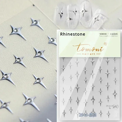 1PC 5D Korean Bronzing Nail Stickers Japanese Gold Silver Star Moon Luxury DIY Nail Art Decoration Decals Manicure Accessories