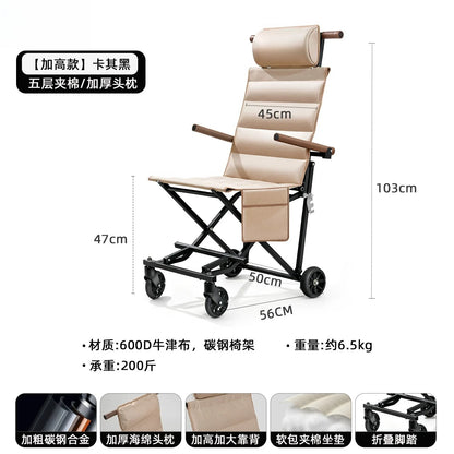 Portable Folding Travel Trolley for Elderly, Light‑Weight Recliner Cart, Multi‑Purpose Sit‑able for Car Trip & Outdoor Travel