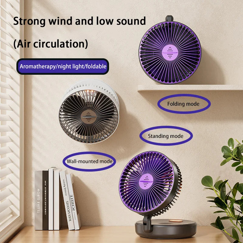 Lenovo 5000mAh 3IN1 Rechargeable Multifunctional Portable Fan Wall Mounted Fan 90° Folding Fan 4 Gears With Warm Night Light