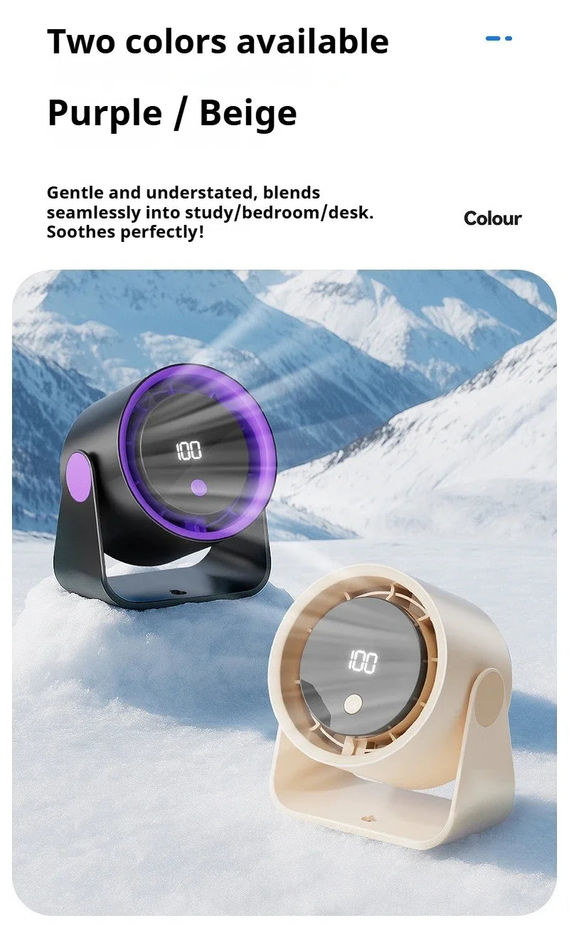 Desktop Fan 180degree Rotation Low-noise Silent Fan LED Display Large-capacity Home Mini Desktop Wall-mounted Fan 1800mAh