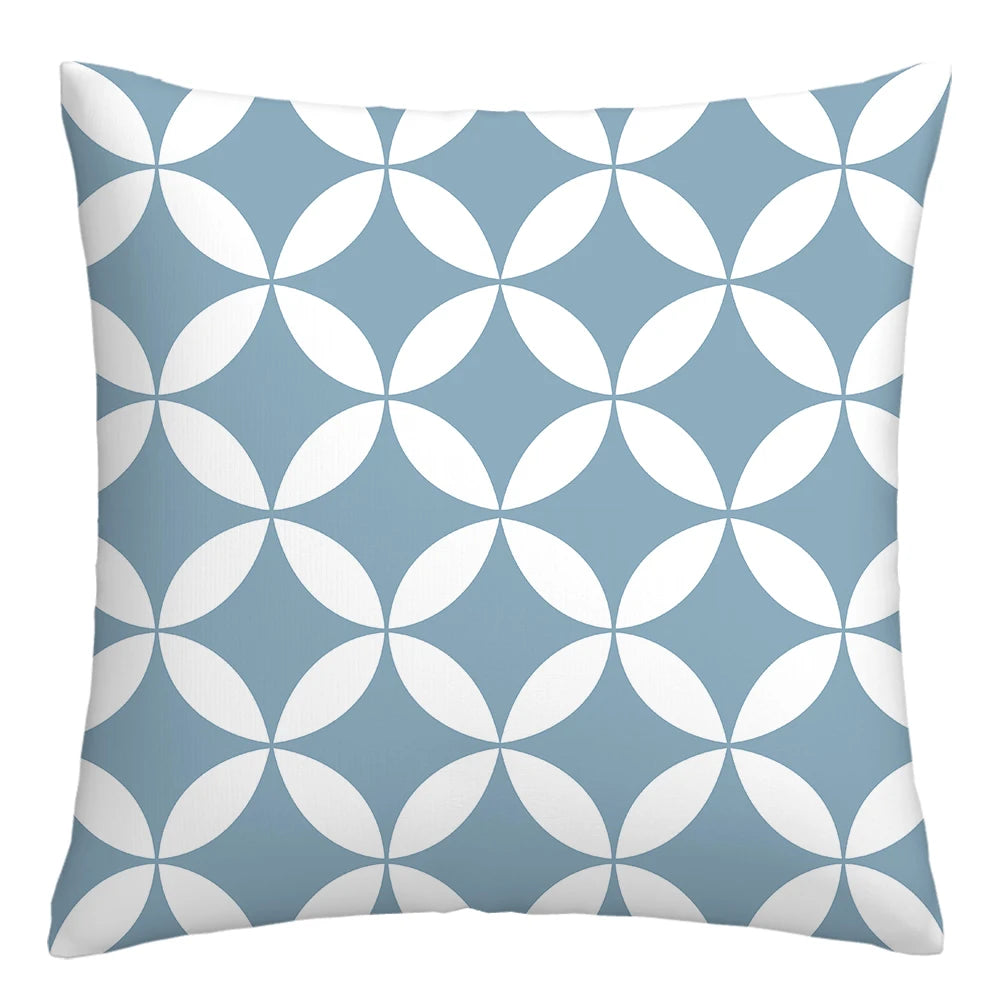 Lake blue white geometric linen pillowcase sofa cushion cover home decoration can be customized for you 40x40 45x45 50x50 60x60