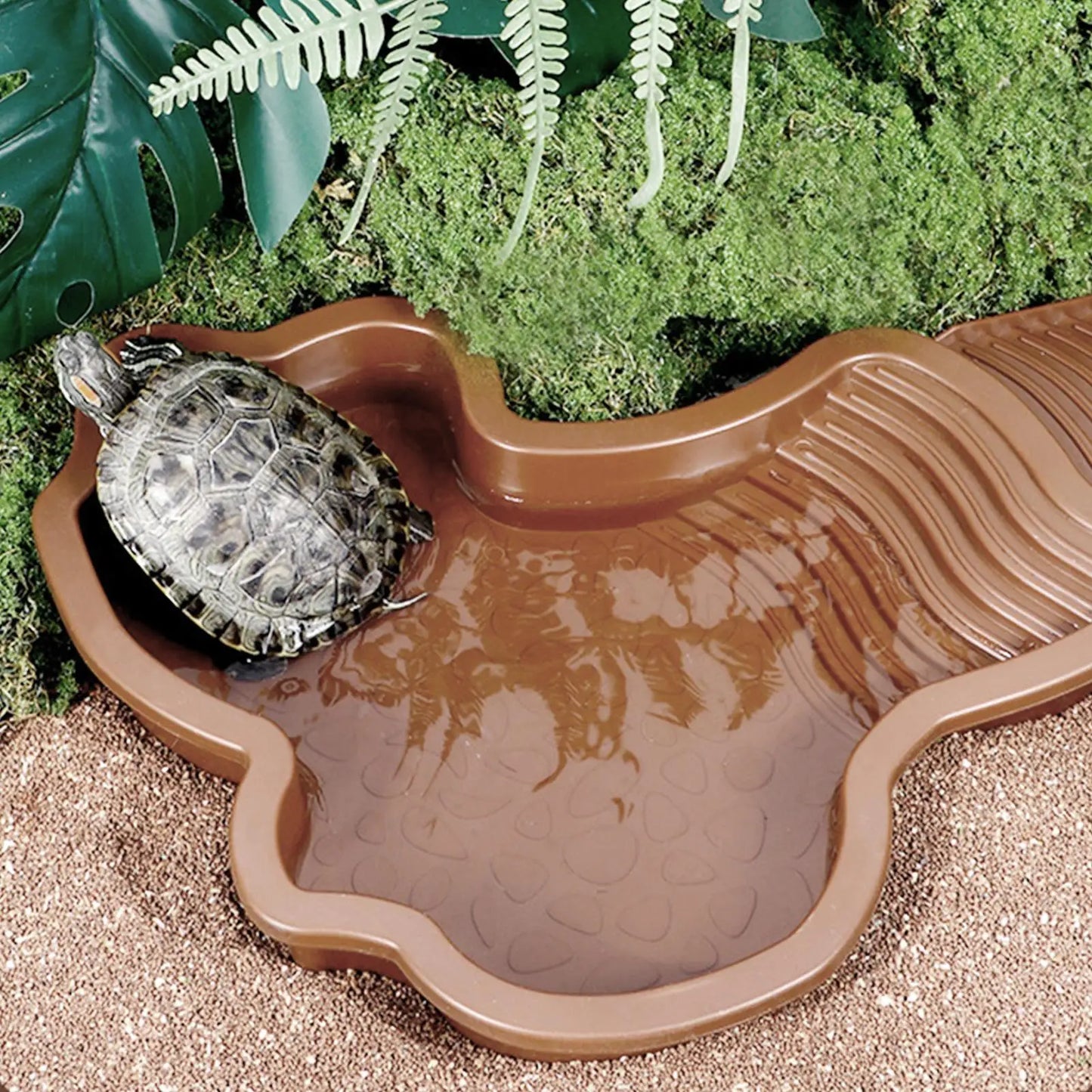Reptile Bathing Pool with Ramp Turtle Soaking Tub Slip Proof Water Bowl for Tortoise Bearded Dragon Gecko Terrarium Decoration
