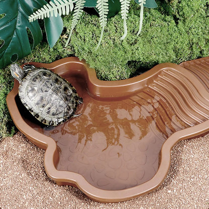 Reptile Bathing Pool with Ramp Turtle Soaking Tub Slip Proof Water Bowl for Tortoise Bearded Dragon Gecko Terrarium Decoration