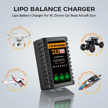 Lipo Charger for 2-3S Lipo Battery (7.4V-11.1V) 20W RC Charger LiPo Charger Airsoft Balancer for RC Cars Airsoft Guns RC Boats