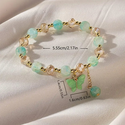 Purple Butterfly Charm Beaded Stretch Bracelet For Women Multi Color Crack Faceted Beads Round Charm Cute Girls Jewelry Gift