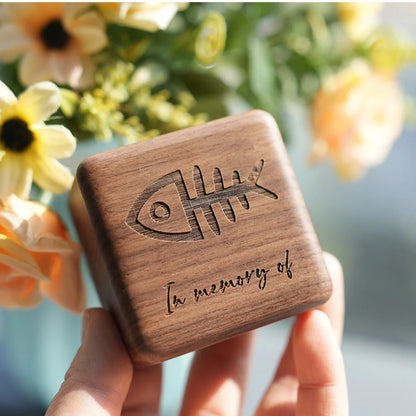 Walnut Wood Pet Hair Keepsake Box, Paw Print Engraved Memorial Urn for Dog Fur Teeth Ashes, Portable Mini Memory Storage Box
