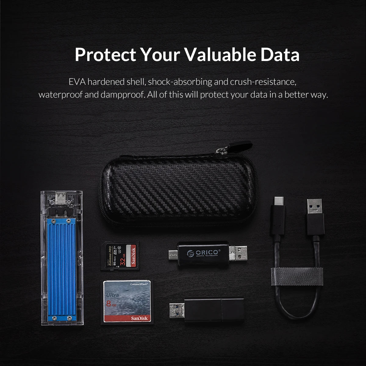 ORICO Eva Zipper Bag Mobile Phone Charger Protection Bag Hard Disk for External M.2 Hard Drive/Earphone/Data Line HDD Case Black
