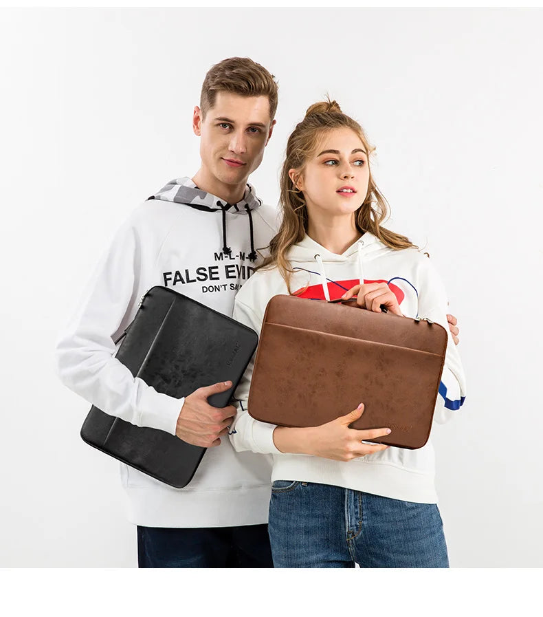 Kinmac Brand PU Leather Laptop Bag 12,13.3,14,15.4,15.6,16 Inch,Shockproof Sleeve Man Lady Women Case For MacBook Air Pro M1-2