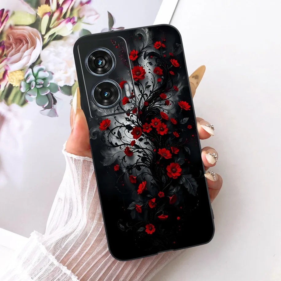 Case For Motorola Edge 50 Fusion Cover XT2429-1 Popular Flower Soft Black Silicone Phone Cases For Motorola G96 5G MotoG96 Funda