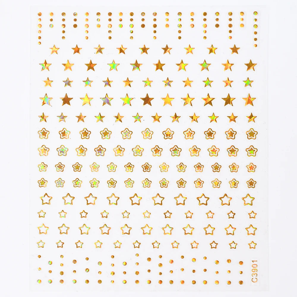 Black White Star 3D Nail Art Sticker Y2K Pentagram Self-Adhesive Decals Laser Shiny Glitters Starlight Manicure Ornaments Slider