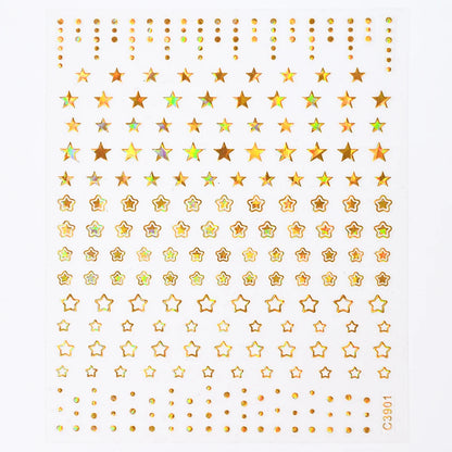 Black White Star 3D Nail Art Sticker Y2K Pentagram Self-Adhesive Decals Laser Shiny Glitters Starlight Manicure Ornaments Slider
