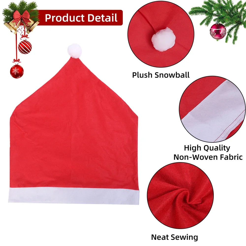 Santa Hat Chair Cover Red Non-woven Chair Back Cover Xmas Table Decoration Dining Chair Protector Christmas Party Supplies