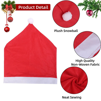 Santa Hat Chair Cover Red Non-woven Chair Back Cover Xmas Table Decoration Dining Chair Protector Christmas Party Supplies